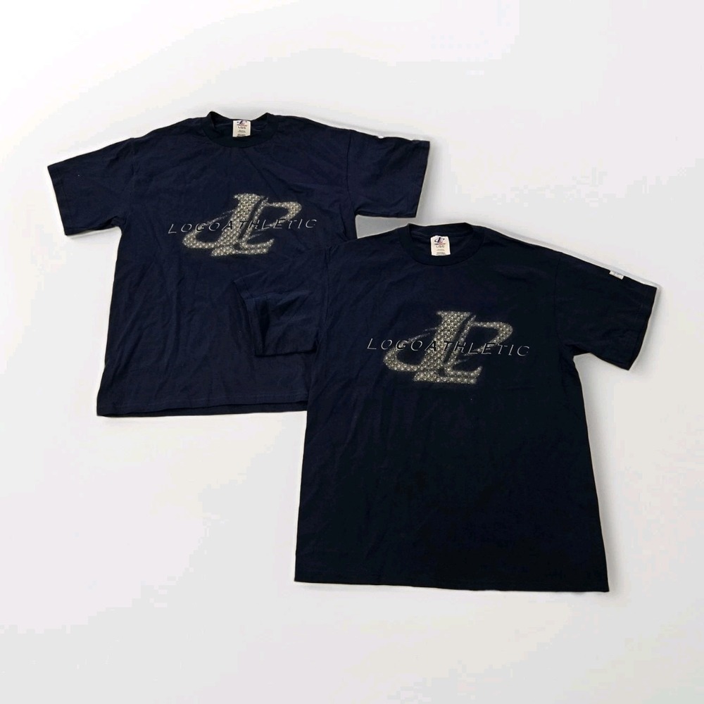 Lot Of 2 Logo Althletic T Shirt Mens Large Cotton Graphic Print Navy VTG 90s Y2K